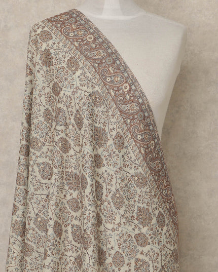 Beige Printed Premium Kashmiri Pashmina Shawl 225X80 CMS Width, India-D26996 - Regal Fabrics