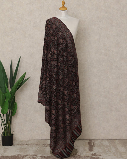 Antique Black Brown Printed Premium Kashmiri Pashmina Shawl 225X110 Cms, Made in India-D27102