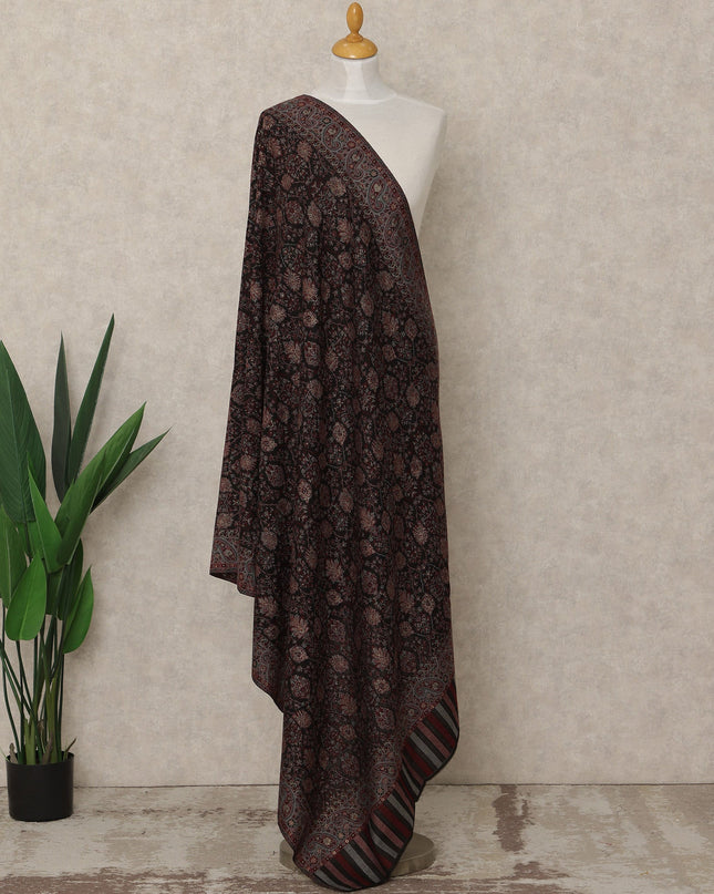 Antique Black Brown Printed Premium Kashmiri Pashmina Shawl 225X110 Cms, Made in India-D27102