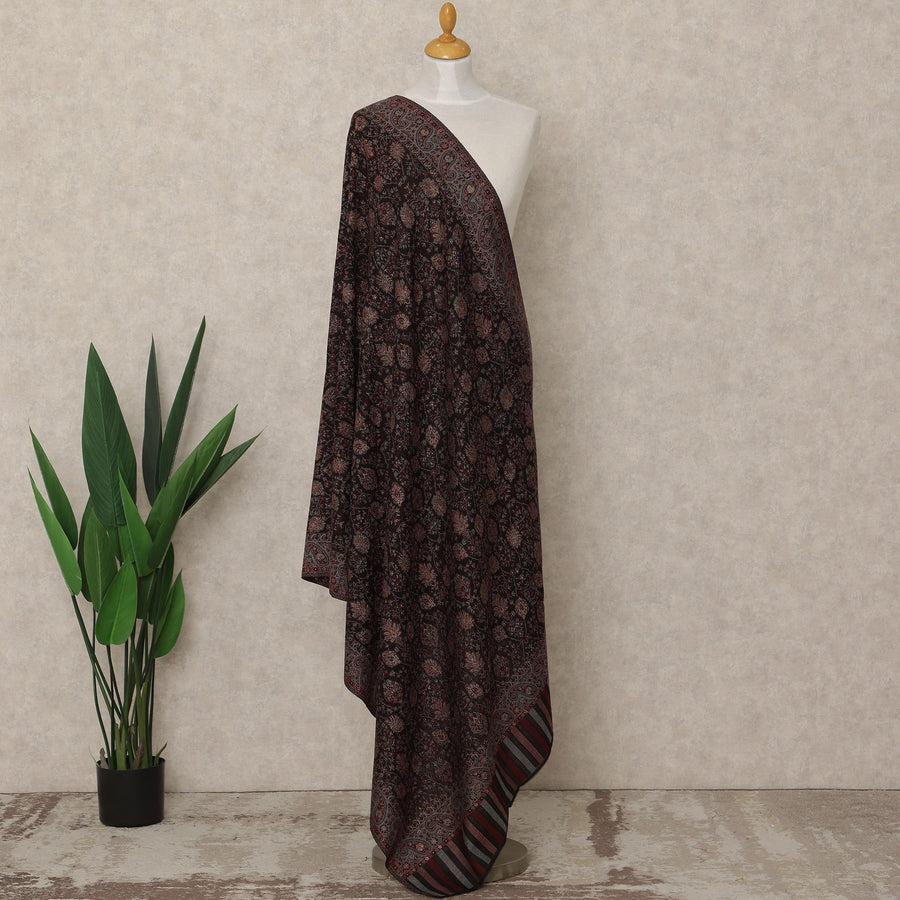 Antique Black Brown Printed Premium Kashmiri Pashmina Shawl 225X110 Cms, Made in India-D27102