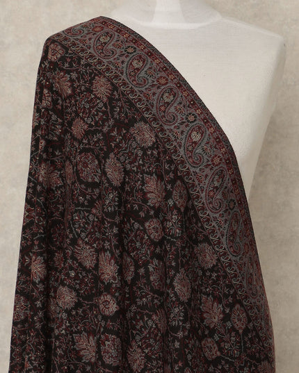 Antique Black Brown Printed Premium Kashmiri Pashmina Shawl 225X110 Cms, Made in India-D27102