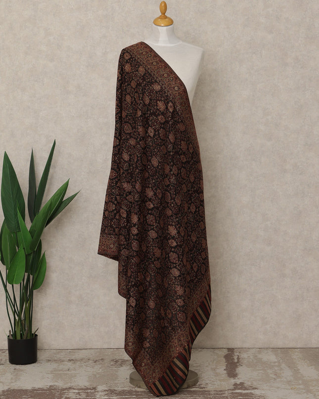 Dark Chocolate Brown Printed Premium Kashmiri Pashmina Shawl 225X110 Cms, Made in India-D27101