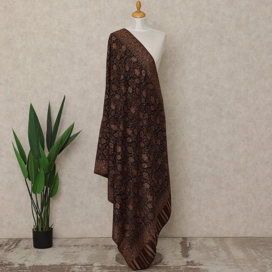 Dark Chocolate Brown Printed Premium Kashmiri Pashmina Shawl 225X110 Cms, Made in India-D27101
