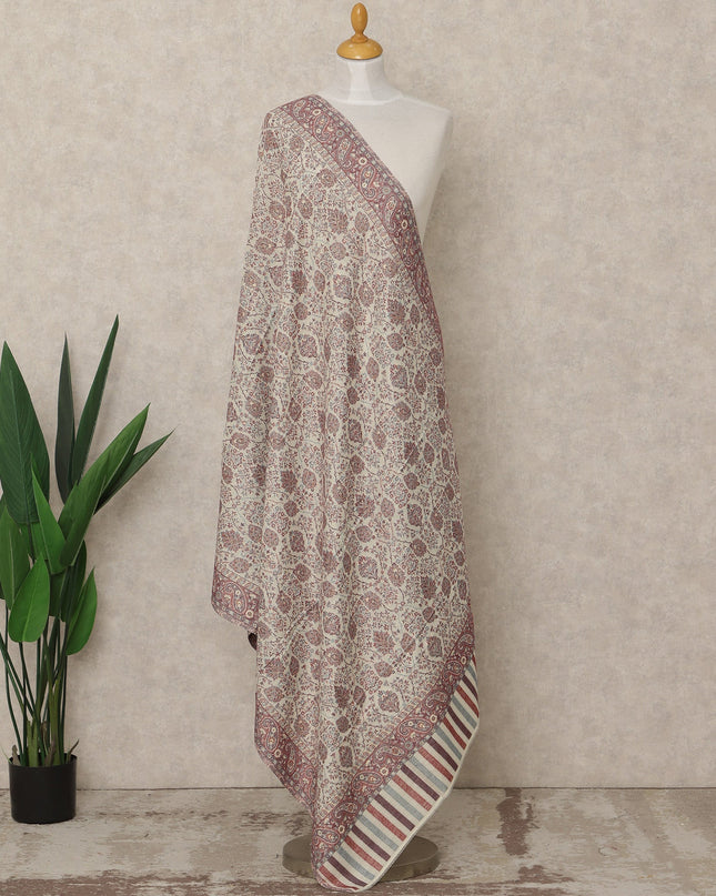Off White Printed Premium Kashmiri Pashmina Shawl 225X110 Cms, Made in India-D27105