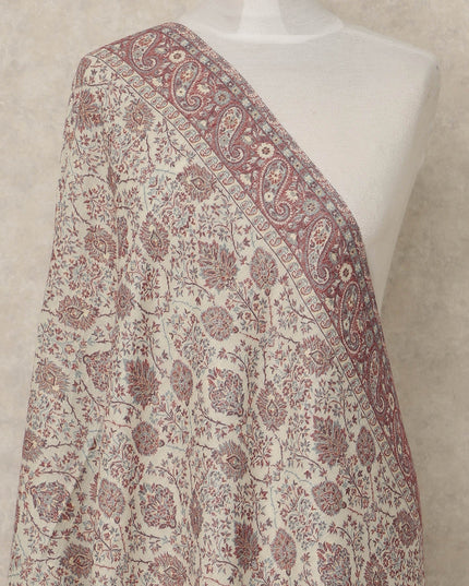 Off White Printed Premium Kashmiri Pashmina Shawl 225X110 Cms, Made in India-D27105