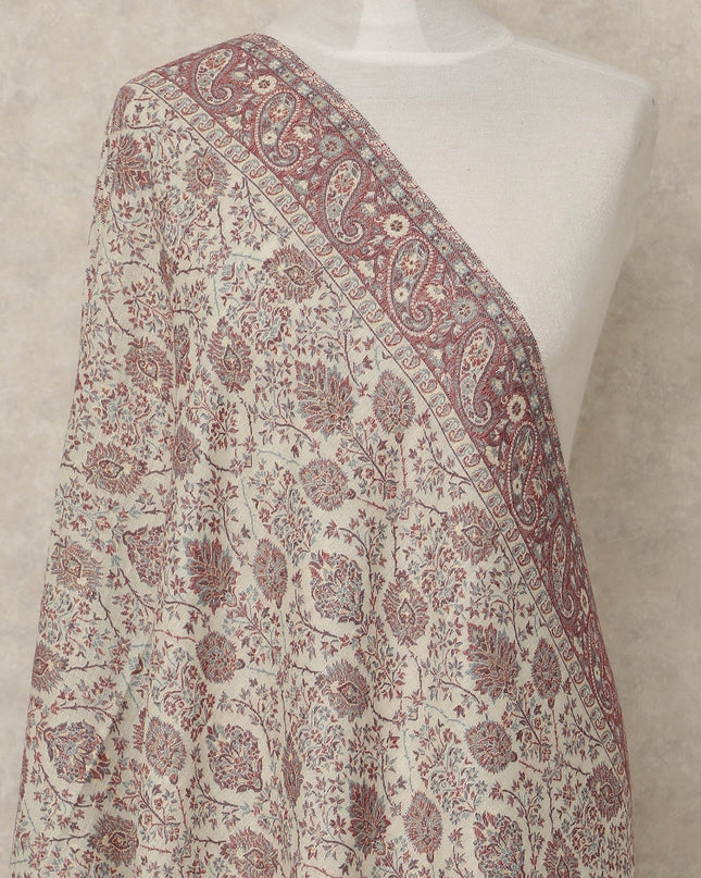 Off White Printed Premium Kashmiri Pashmina Shawl 225X110 Cms, Made in India-D27105