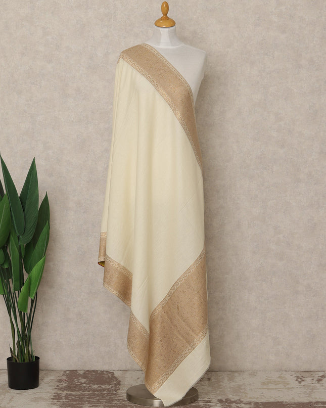 Cream Gold Border Premium Kashmiri Pashmina Shawl 225X80 CMS Width, India-D26991