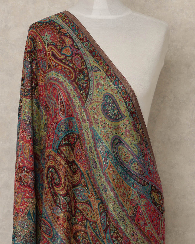 Multicolor Paisley Premium Kashmiri Pashmina Shawl 225X80 CMS Width, India-D26987 - Regal Fabrics