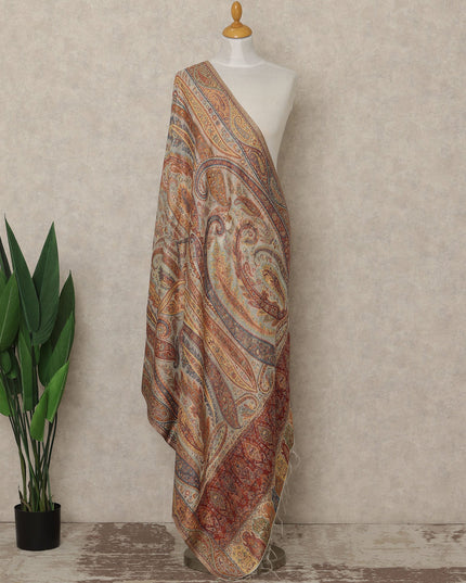 Beige Paisley Premium Kashmiri Pashmina Shawl 225X80 CMS Width, India-D26989