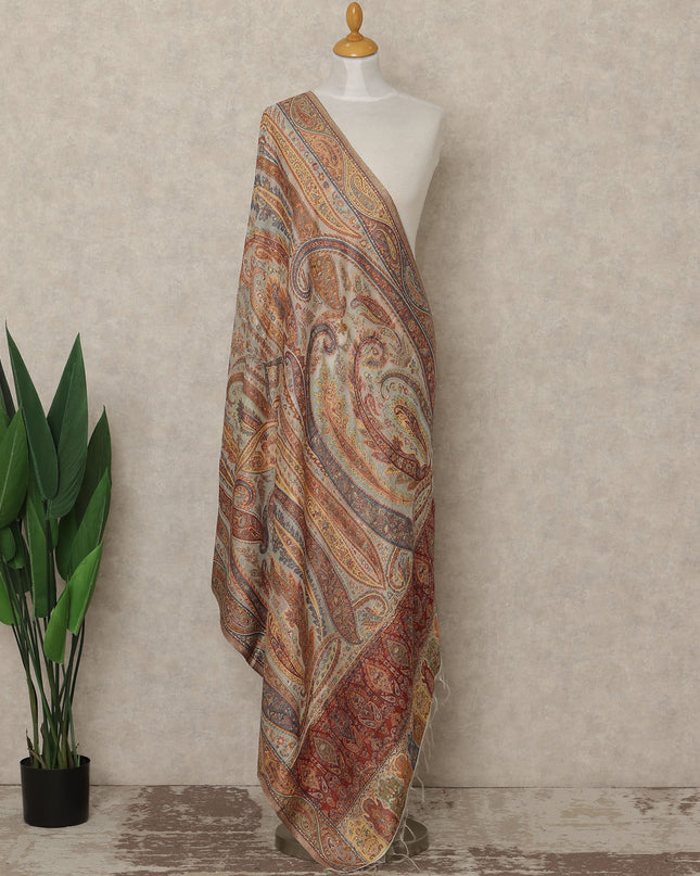 Beige Paisley Premium Kashmiri Pashmina Shawl 225X80 CMS Width, India-D26989