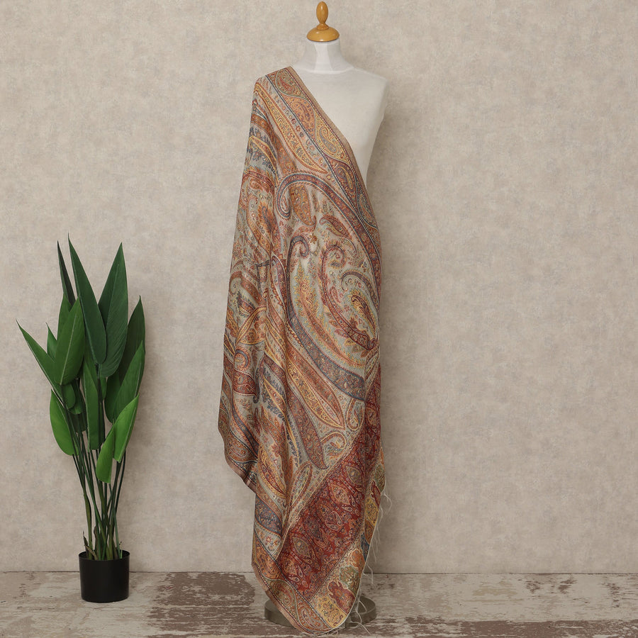 Beige Paisley Premium Kashmiri Pashmina Shawl 225X80 CMS Width, India-D26989