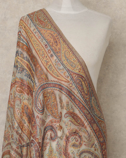 Beige Paisley Premium Kashmiri Pashmina Shawl 225X80 CMS Width, India-D26989