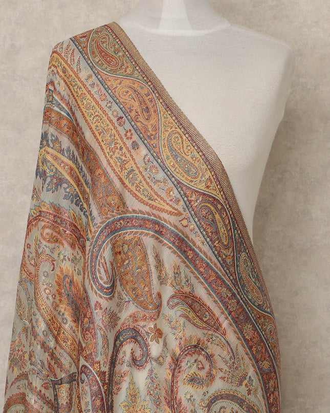 Beige Paisley Premium Kashmiri Pashmina Shawl 225X80 CMS Width, India-D26989