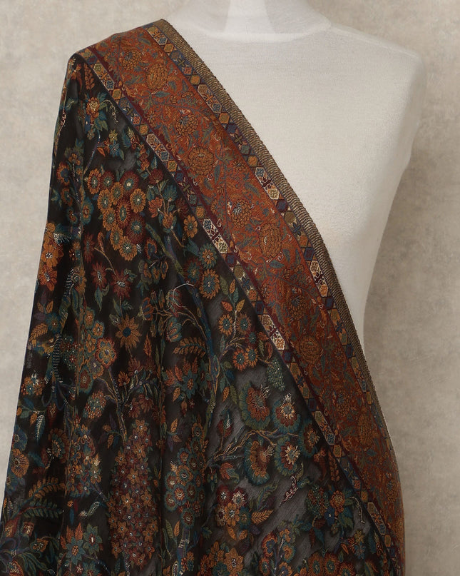 Dark Teal & Rust Premium Kashmiri Pashmina Shawl 225X80 CMS Width, India-D26986