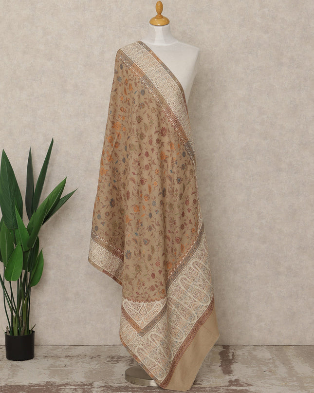 Soft Sand Beige Printed Premium Kashmiri Pashmina Shawl 225X110 Cms, Made in India-D27108