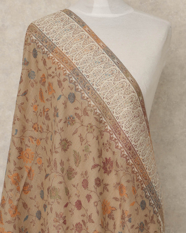 Soft Sand Beige Printed Premium Kashmiri Pashmina Shawl 225X110 Cms, Made in India-D27108