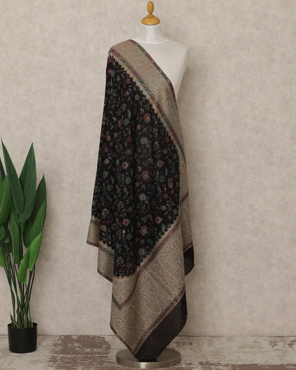 Black Floral Premium Kashmiri Pashmina Shawl 225X80 CMS Width, India-D26990 - Regal Fabrics