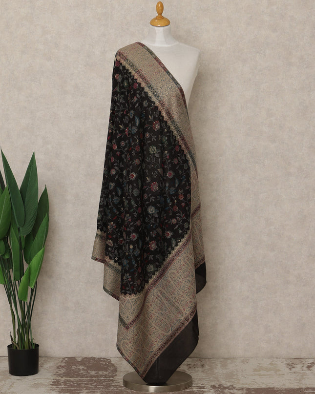 Black Floral Premium Kashmiri Pashmina Shawl 225X80 CMS Width, India-D26990