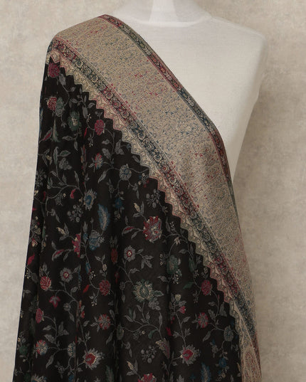 Black Floral Premium Kashmiri Pashmina Shawl 225X80 CMS Width, India-D26990 - Regal Fabrics