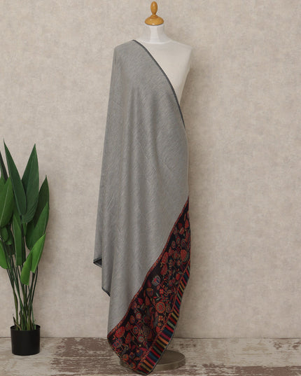 Grey Embroidered Premium Kashmiri Pashmina Shawl 225X80 CMS Width, India-D26988