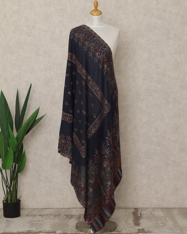 Midnight Navy Printed Premium Kashmiri Pashmina Shawl 225X110 Cms, Made in India-D27100 Regal Fabrics