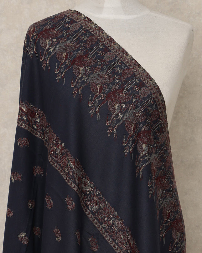 Midnight Navy Printed Premium Kashmiri Pashmina Shawl 225X110 Cms, Made in India-D27100 Regal Fabrics