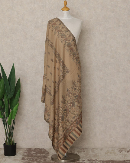 Beige Brown Printed Premium Kashmiri Pashmina Shawl 225X80 CMS Width, India-D27000