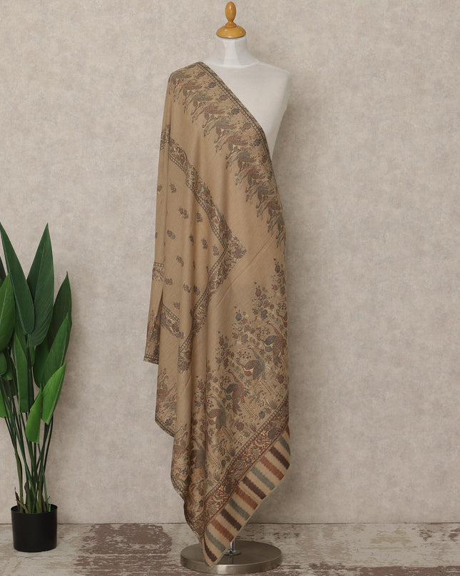 Beige Brown Printed Premium Kashmiri Pashmina Shawl 225X80 CMS Width, India-D27000