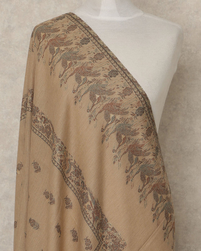 Beige Brown Printed Premium Kashmiri Pashmina Shawl 225X80 CMS Width, India-D27000