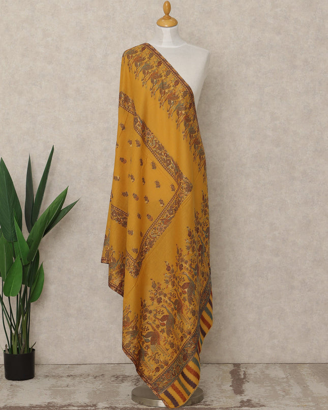 Mustard Yellow Printed Premium Kashmiri Pashmina Shawl 225X110 Cms, Made in India-D27096