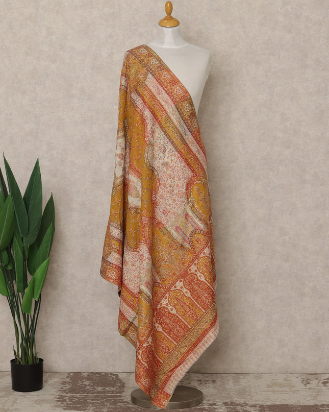 Mustard Yellow Multicolor Printed Premium Kashmiri Pashmina Shawl 225X80 CMS Width, India-D26994