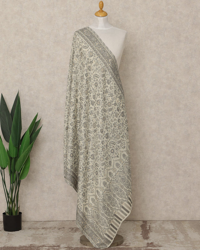 Ivory Grey Floral Premium Kashmiri Pashmina Shawl 225X110 Cms, Made in India-D27116