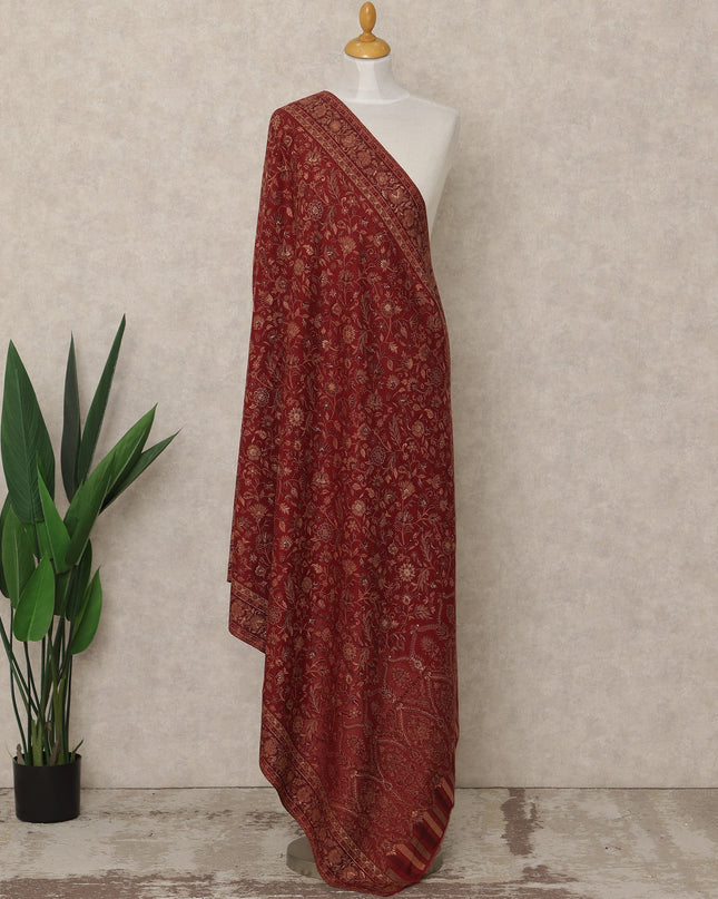 Crimson Red Printed Premium Kashmiri Pashmina Shawl 225X110 Cms, Made in India-D27109