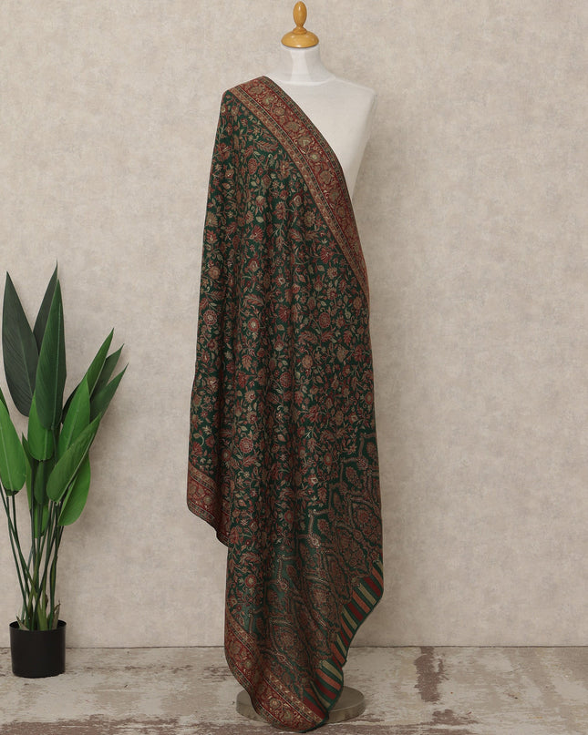 Dark Green Printed Premium Kashmiri Pashmina Shawl 225X110 Cms, Made in India-D27114