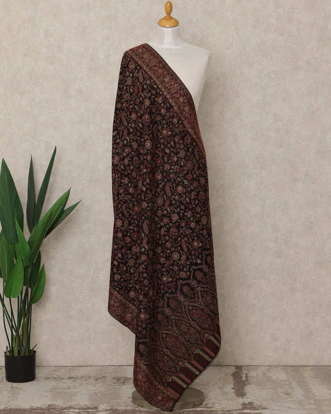 Black Maroon Printed Premium Kashmiri Pashmina Shawl 225X110 Cms, Made in India-D27111 Regal Fabrics