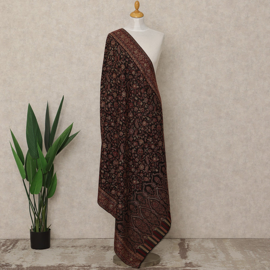 Black Maroon Printed Premium Kashmiri Pashmina Shawl 225X110 Cms, Made in India-D27111 Regal Fabrics