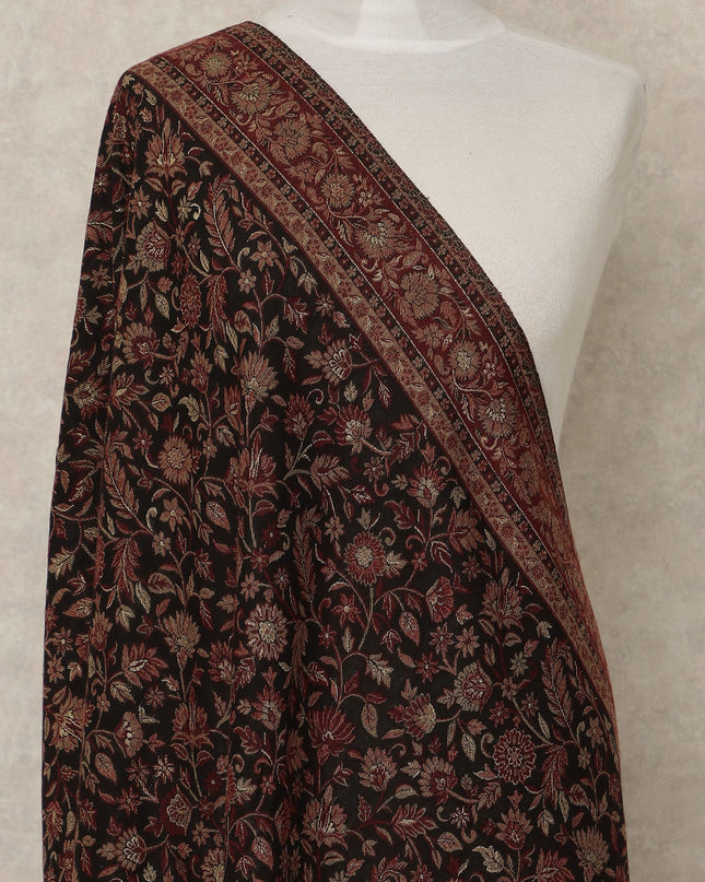 Black Maroon Printed Premium Kashmiri Pashmina Shawl 225X110 Cms, Made in India-D27111 Regal Fabrics