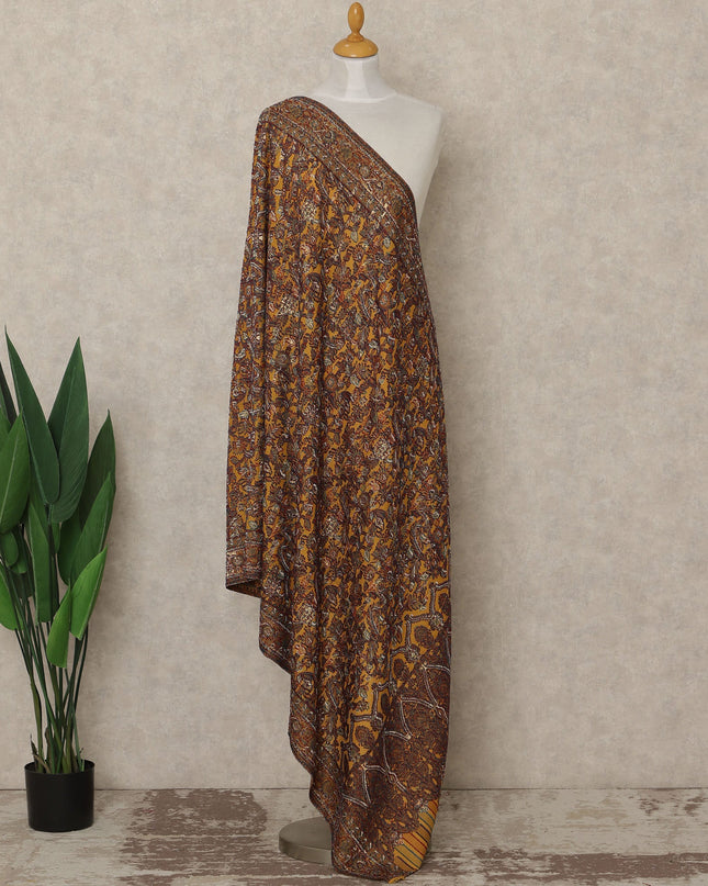 Mustard Brown Printed Premium Kashmiri Pashmina Shawl 225X80 CMS Width, India-D27002