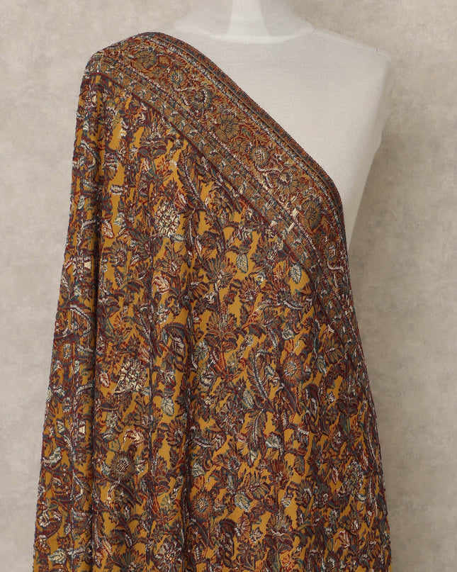 Mustard Brown Printed Premium Kashmiri Pashmina Shawl 225X80 CMS Width, India-D27002