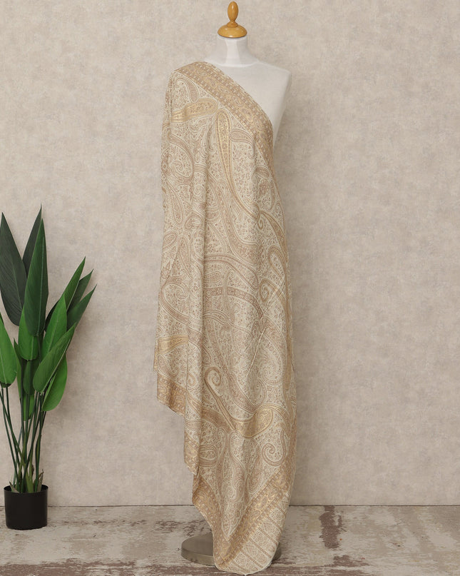 Cream Golden Beige Printed Premium Kashmiri Pashmina Shawl 225X110 Cms, Made in India-D27113 Regal Fabrics
