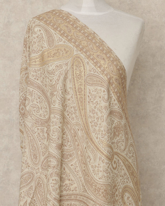 Cream Golden Beige Printed Premium Kashmiri Pashmina Shawl 225X110 Cms, Made in India-D27113 Regal Fabrics