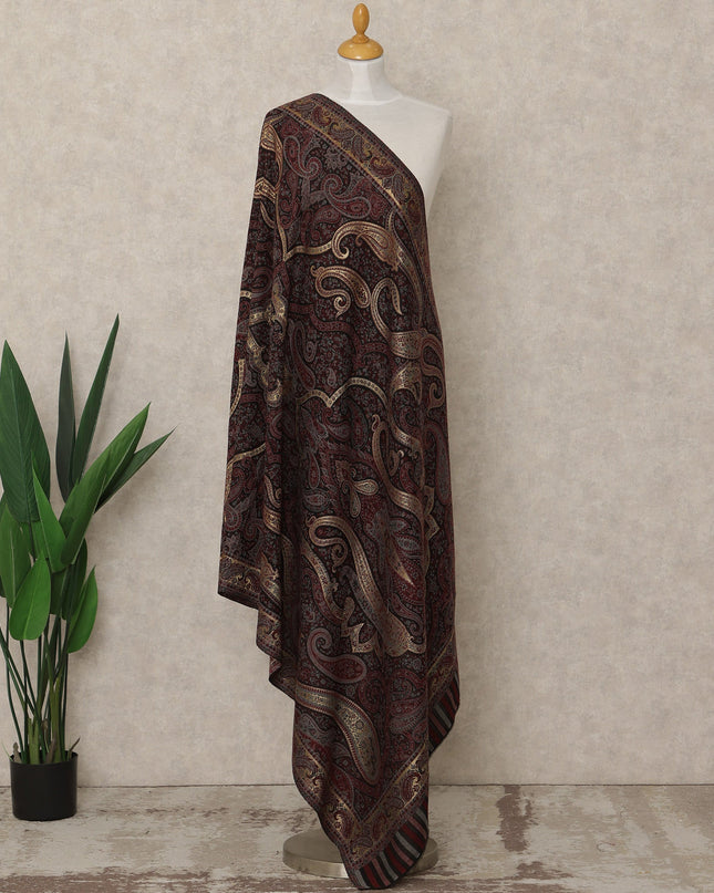 Wine Maroon Paisley Printed Premium Kashmiri Pashmina Shawl 225X110 Cms, Made in India-D27103 Regal Fabrics