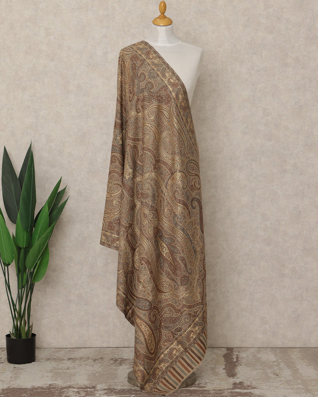 Brown Golden Paisley Premium Kashmiri Pashmina Shawl 225X110 Cms, Made in India-D27115 Regal Fabrics