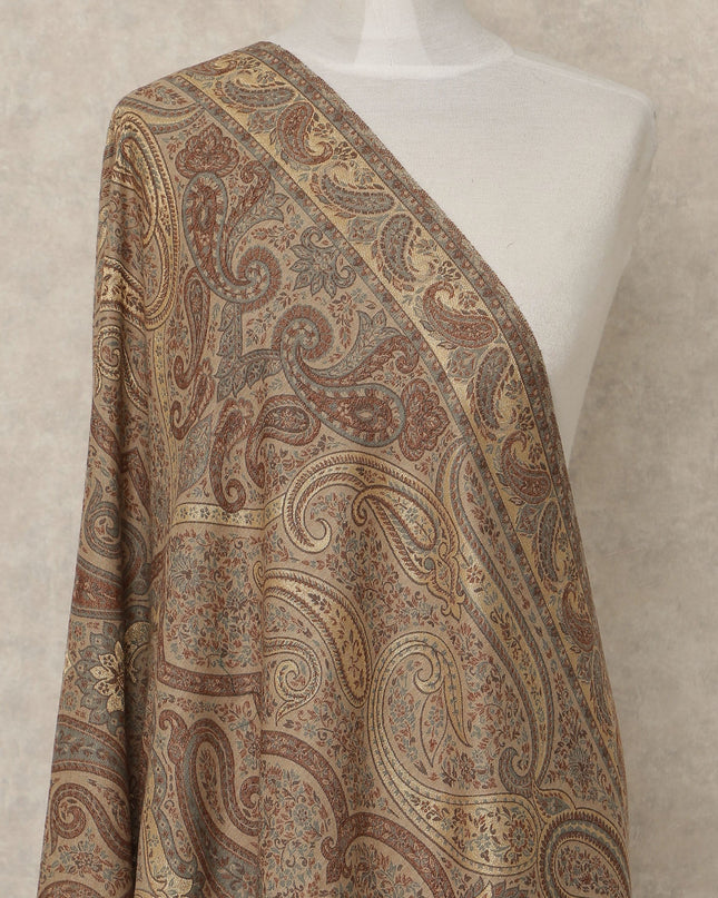 Brown Golden Paisley Premium Kashmiri Pashmina Shawl 225X110 Cms, Made in India-D27115 Regal Fabrics