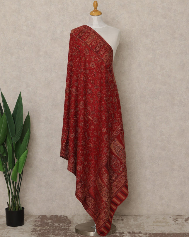 Crimson Red Printed Premium Kashmiri Pashmina Shawl 225X80 CMS Width, India-D26999