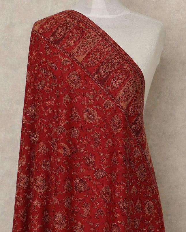 Crimson Red Printed Premium Kashmiri Pashmina Shawl 225X80 CMS Width, India-D26999