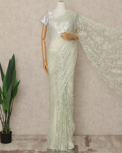 Mint Green Premium French 2 Tone Chantilly Saree Lace 5.5 Mtrs Length 110 Cms Width Designer Net Fabric Made In France, Blouse Not Included-D28118
