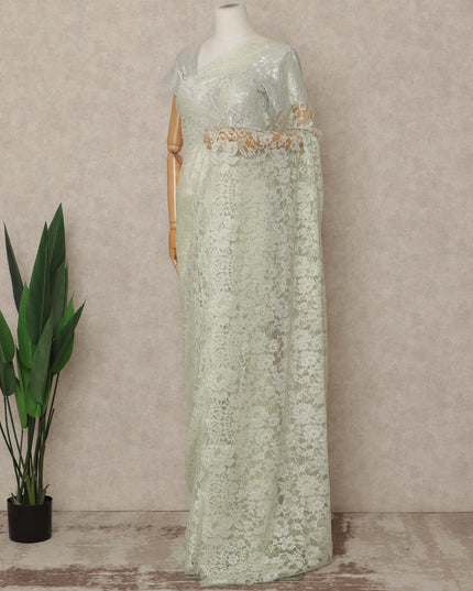Mint Green Premium French 2 Tone Chantilly Saree Lace 5.5 Mtrs Length 110 Cms Width Designer Net Fabric Made In France, Blouse Not Included-D28118