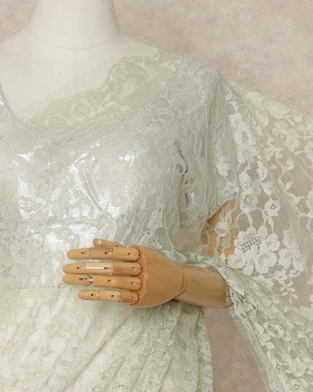 Mint Green Premium French 2 Tone Chantilly Saree Lace 5.5 Mtrs Length 110 Cms Width Designer Net Fabric Made In France, Blouse Not Included-D28118