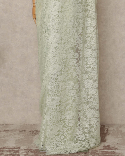 Mint Green Premium French 2 Tone Chantilly Saree Lace 5.5 Mtrs Length 110 Cms Width Designer Net Fabric Made In France, Blouse Not Included-D28118